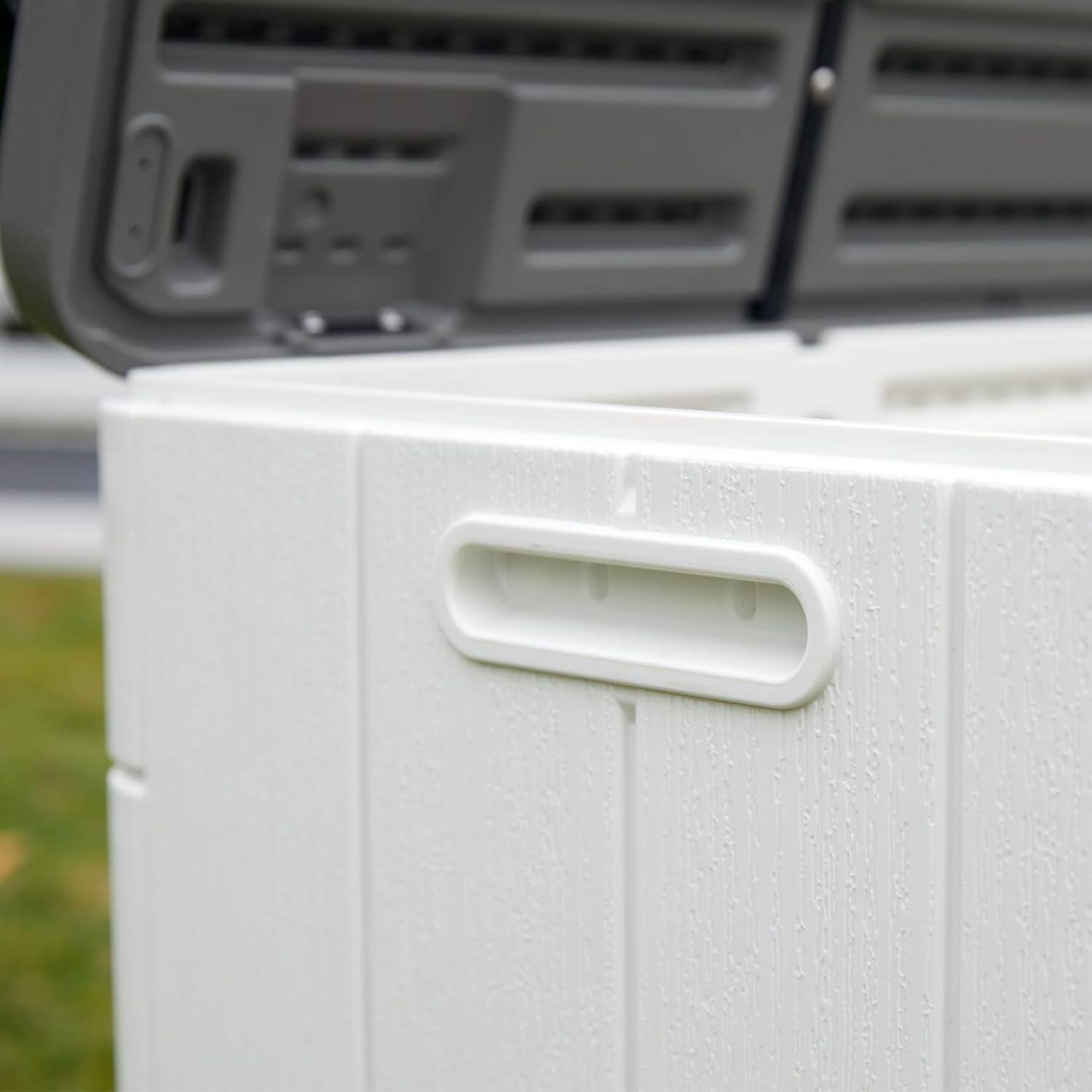 Alt View 7. Mondawe - 110 Gallons HDPE Hydraulic Lift Lockable Waterproof Outdoor Storage Box - White.