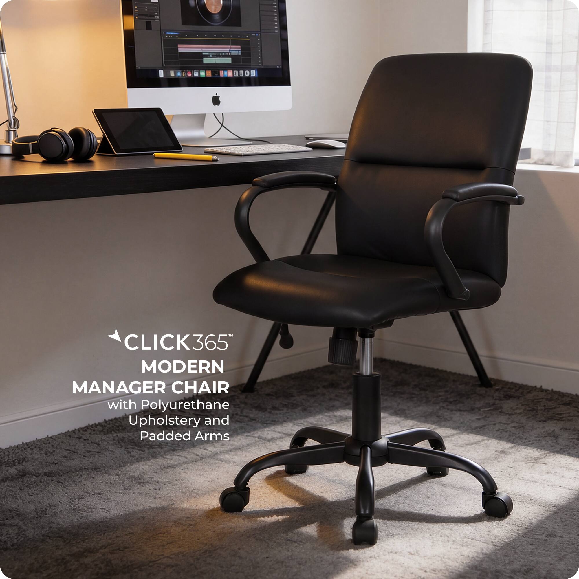 0803 CLICK365 MODERN MANAGER CHAIR with Polyurethane Upholstery and Padded Arms