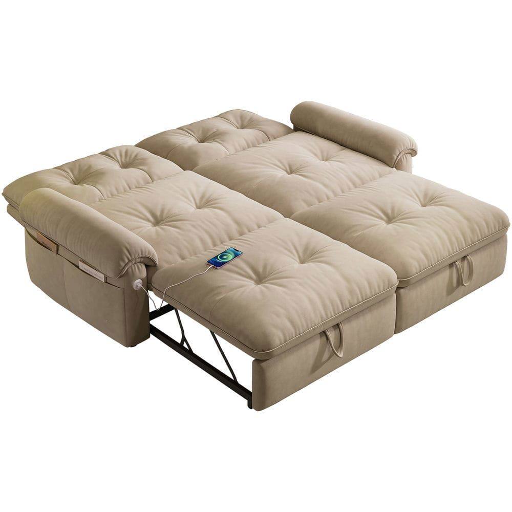 Back. Kadyn - 2-in-1 Convertible Sofa Bed, Velvet Loveseat Guest Bed with 600lb Capacity - Brown - Brown.