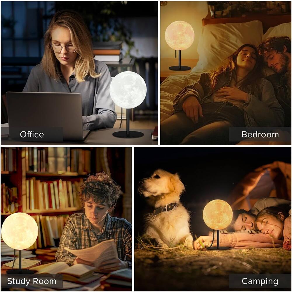 Left. MOSZAR LLC - Moon Table Lamp, 30 Modes Night Light for Bedroom & Desk.