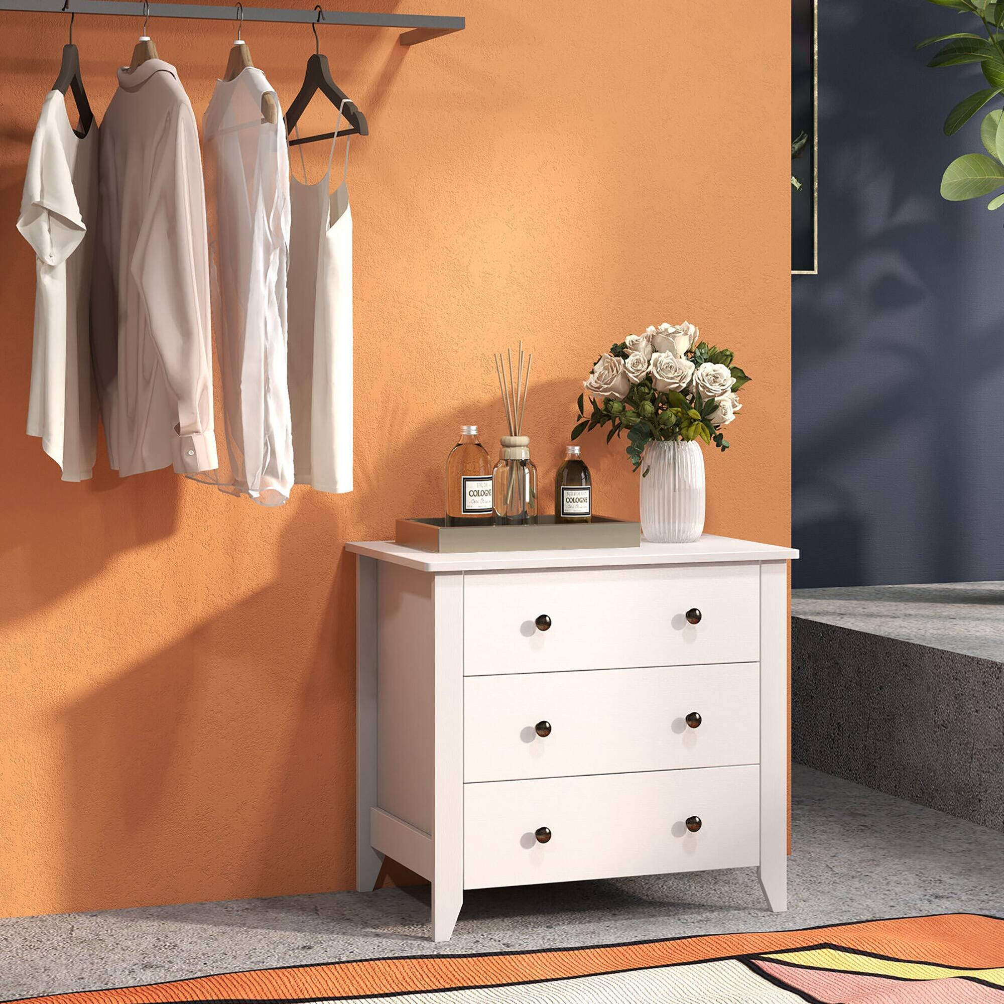 Alt View 5. Gymax - Gymax 3 Drawer Dresser Chest of Drawers Bedside Table for Living Room Bedroom White - White.