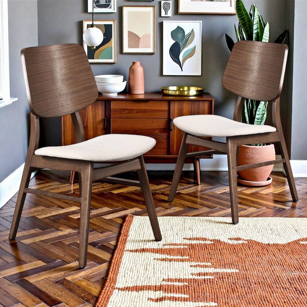 Angle. FurniFact - Walnut Solid Wood Dining Chairs Set of 2 – Classic Chairs for Dining - Walnut.