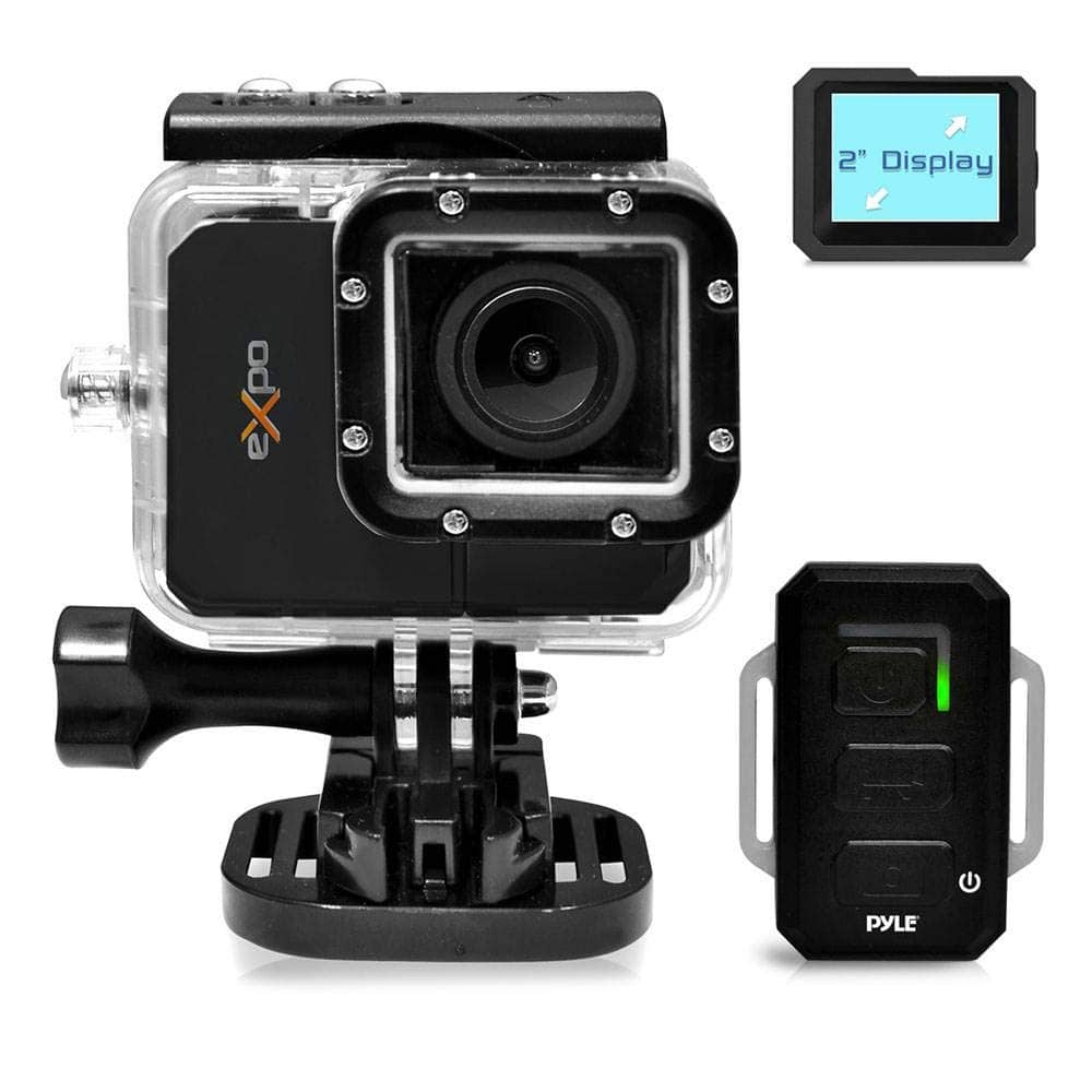 Pyle - Expo HD Action Camera - 1080P, 20MP, WiFi, 2” Screen, Waterproof Case, USB, SD Card, Wireless Remote (PSCHD90BK)
