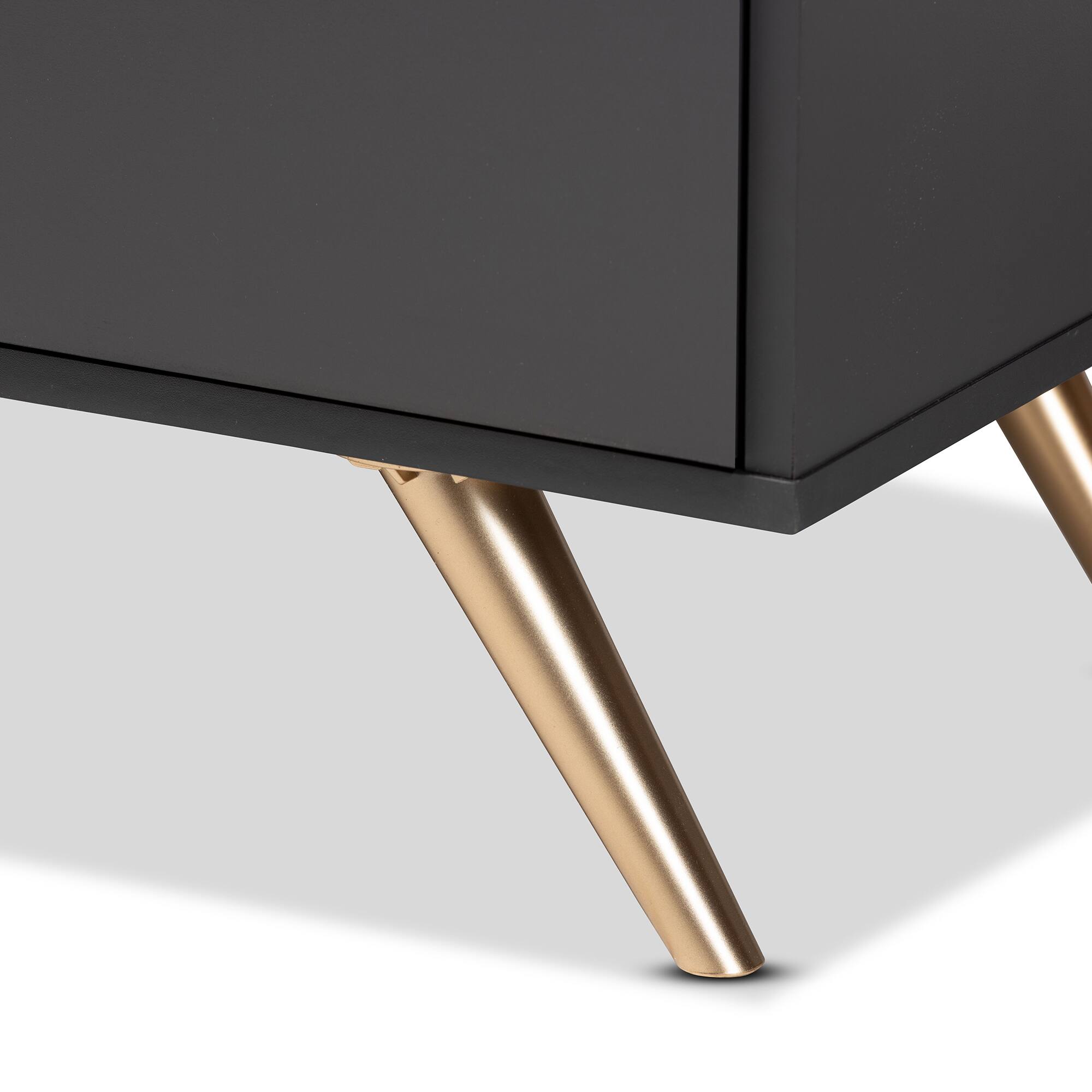 Alt View 2. Baxton Studio - Kelson Modern and Contemporary Finished Wood 5-Drawer Chest - Dark Grey/Gold.