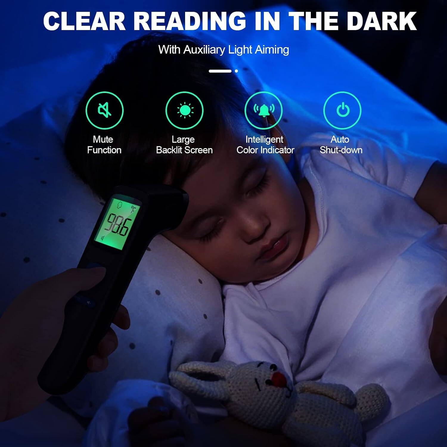 CLEAR READING IN THE DARK  
With Auxiliary Light Aiming  
Mute Function  
Large Backlit Screen  
Intelligent Color Indicator  
Auto Shut-down  

Q 7 936