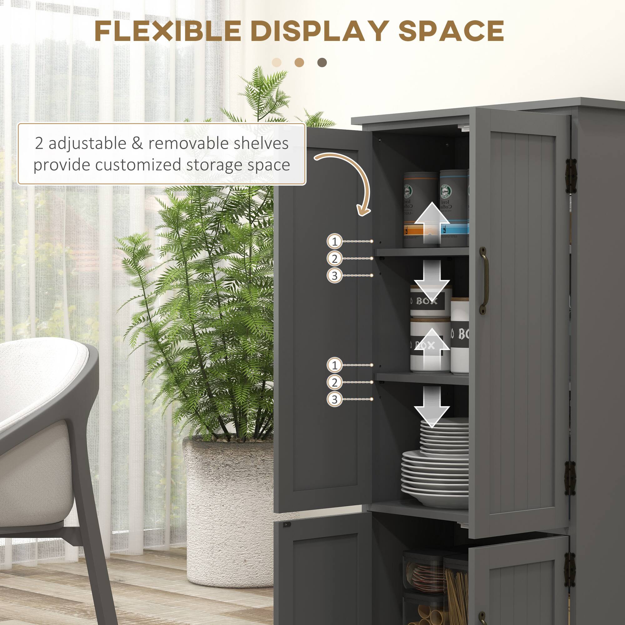 FLEXIBLE DISPLAY SPACE

2 adjustable & removable shelves provide customized storage space
