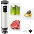 Front. Gvode - GVODE Metal Handheld Vacuum Sealer: 60kPa Cordless Food Sealer with 1500mAh Battery, 30 Reusable Bags & Wine Stopper - silver.