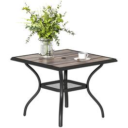 Outsunny - Square Outdoor Dining Table for 4, Patio Table with Umbrella Hole, Shelf, Faux Wood Top for Garden - Gray