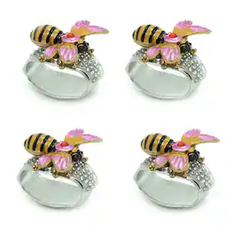 Things2Die4 - Set of 4 Rhinestone Encrusted Metal Bumblebee Napkin Rings - Yellow