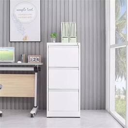 GARVEE - 3 Drawer Metal Filing Cabinet, Vertical File Cabinets with Lock Home Office Metal File Organizer - White