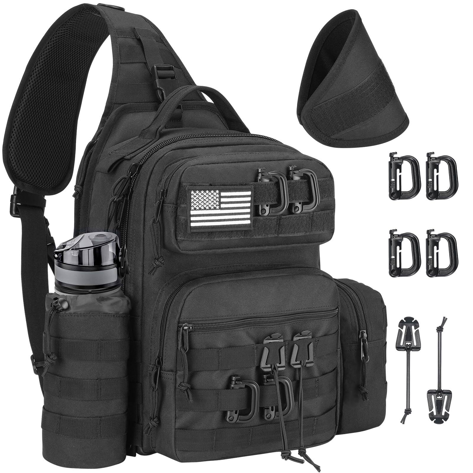 Front. Jadie Link - Sling Bag Backpack For Men Shoulder Molle Army Assault Detachable With Bottle Holder Concealed Carry Daily Day - Black.