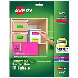 Avery - Sure Feed Laser/Inkjet ID Labels, 2 x 4, Assorted Neon, 120 Labels/Pack - Assorted Neon Colors