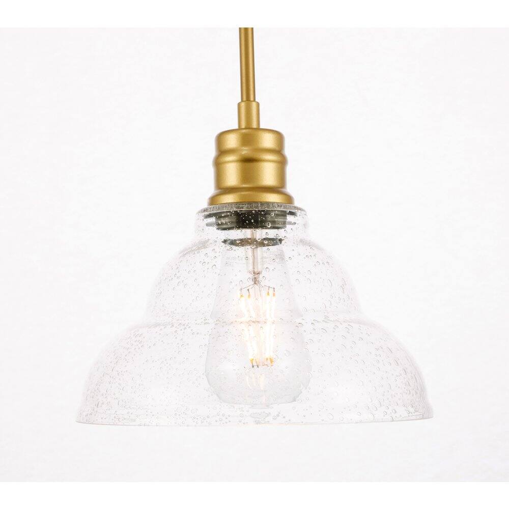 Left. Living District - Gil 1 Light Brass And Clear Seeded Glass Pendant - Brass And Clear Seeded Glass.