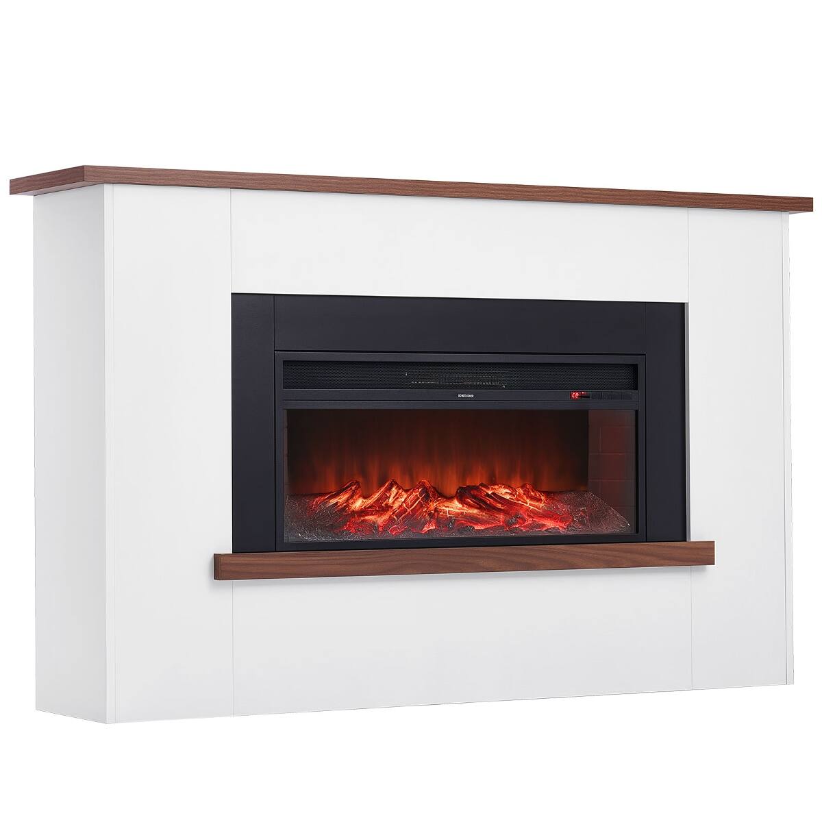 Left. Loheer - Loheer 65.5 inch freestanding electric fireplace with mantel 1500W - Black White.