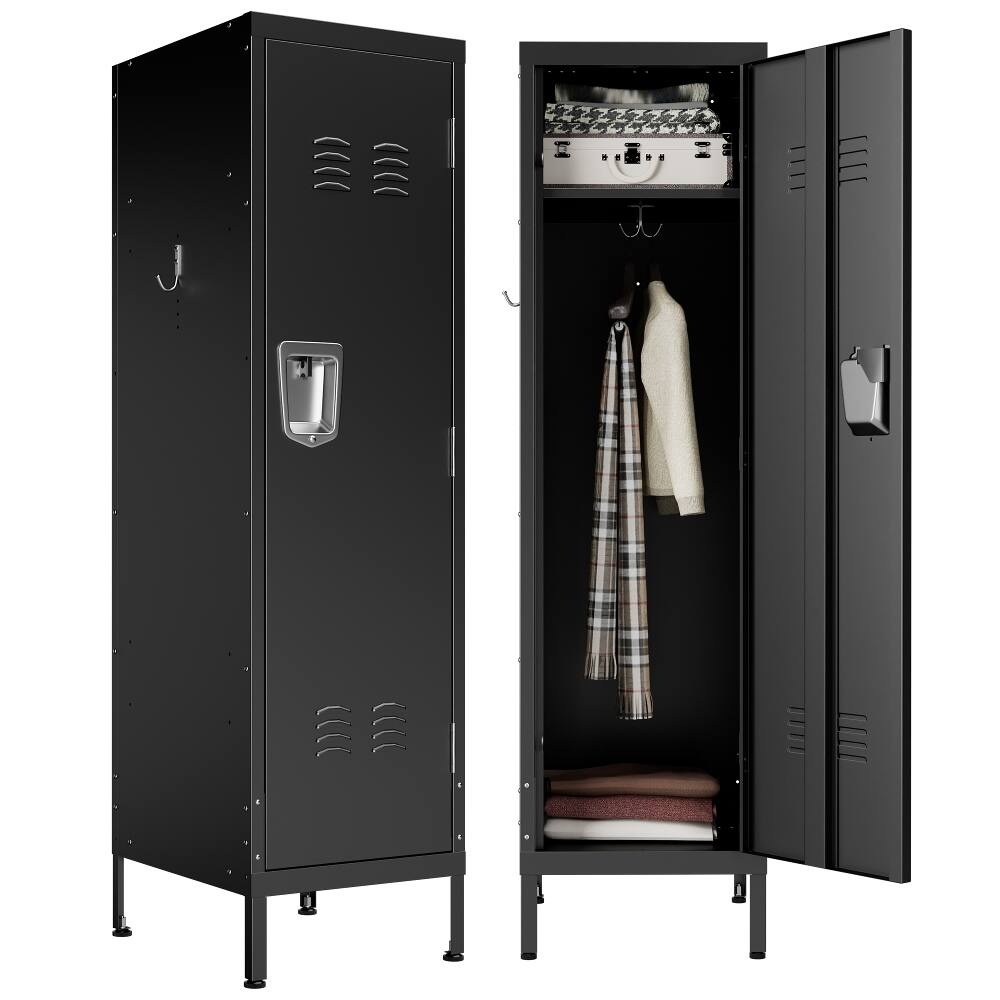 Front. Loheer - Loheer 55 Inch Tall Metal Wardrobe Cabinet, Waterproof Steel Clothing Locker with Lock and Ventilated Door - Matte Black.