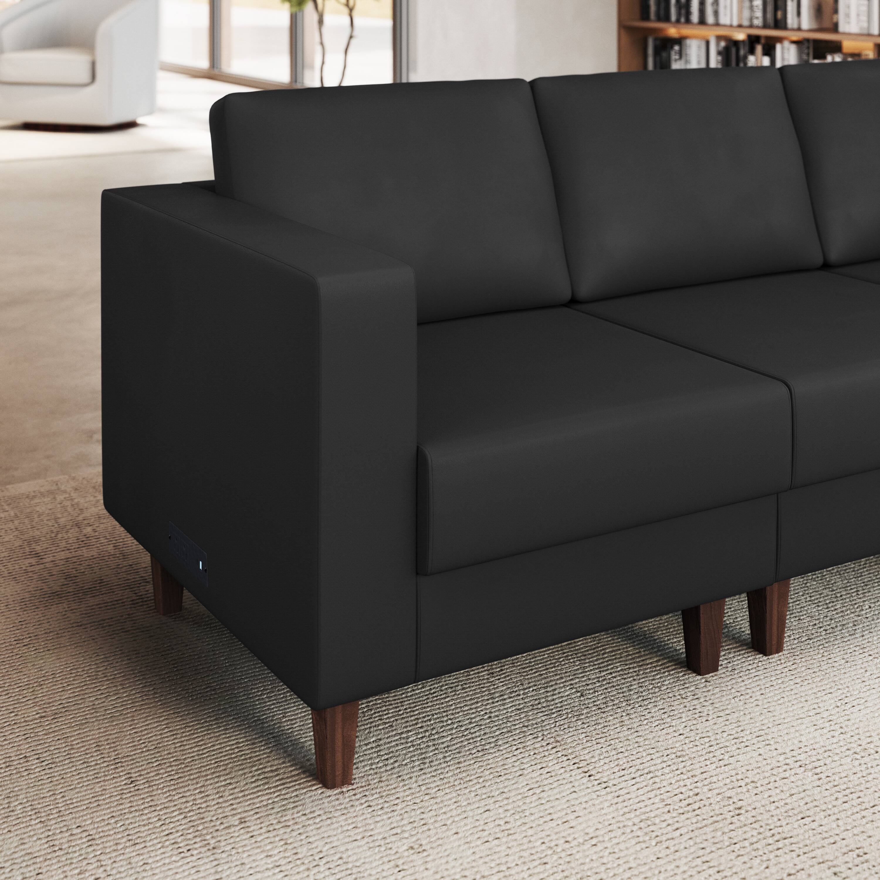 Alt View 1. Flash Furniture - HERCULES Artemis Black LeatherSoft Left Arm Reception Chair, 2 AC Outlets/1 USB/1 USB-C Ports and Wooden Walnut Legs wit - Black.