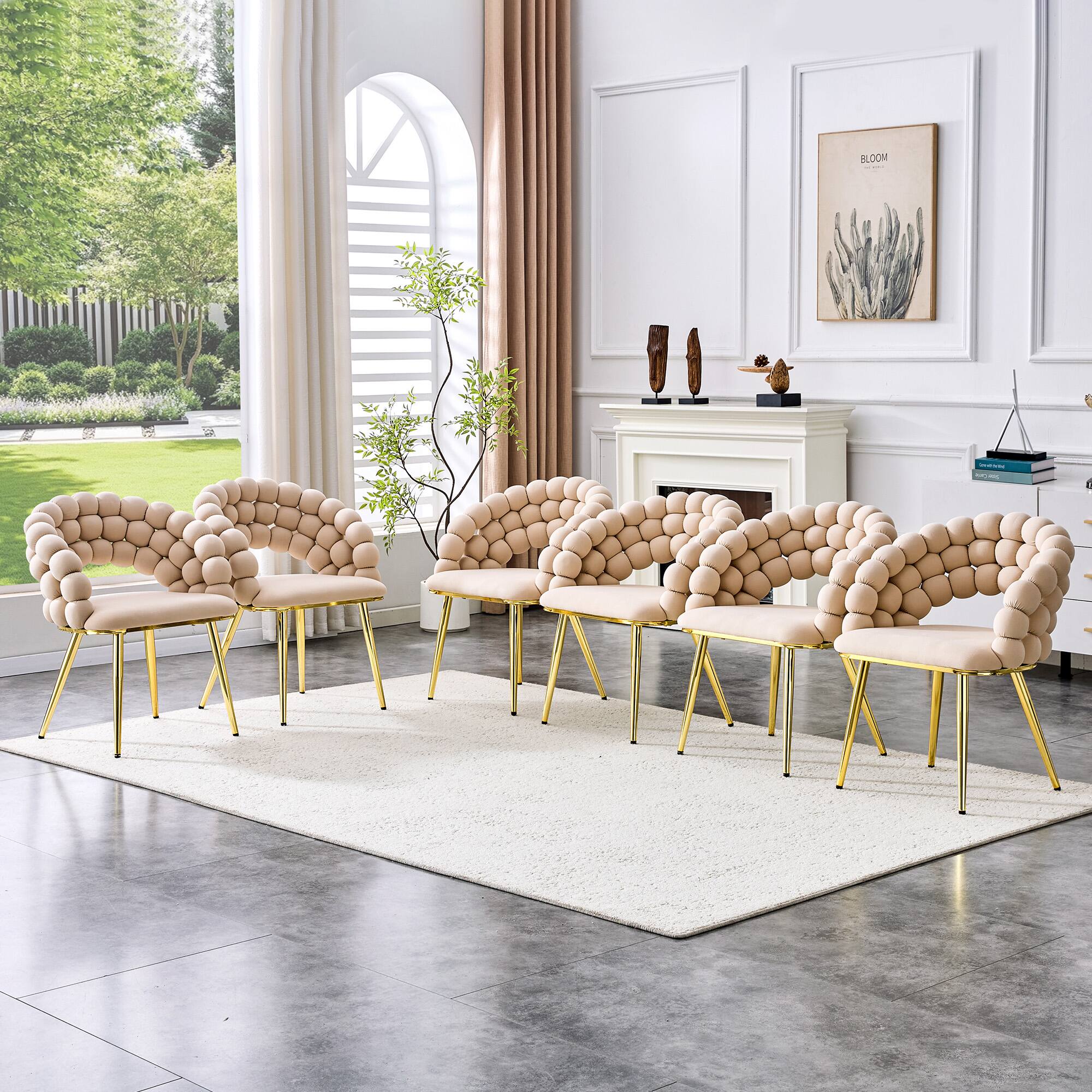Alt View 3. Loheer - Loheer Dining Chairs Set of 2 Beige Velvet Bubble Accent Chairs for Dining Room Kitchen with Gold Legs 2.1 ft - Beige,Gold.