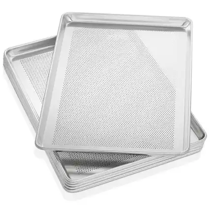 Front. GRIDMANN - 18 x 26-in 6pk - Commercial Aluminum Perforated Baking Sheets - Silver.
