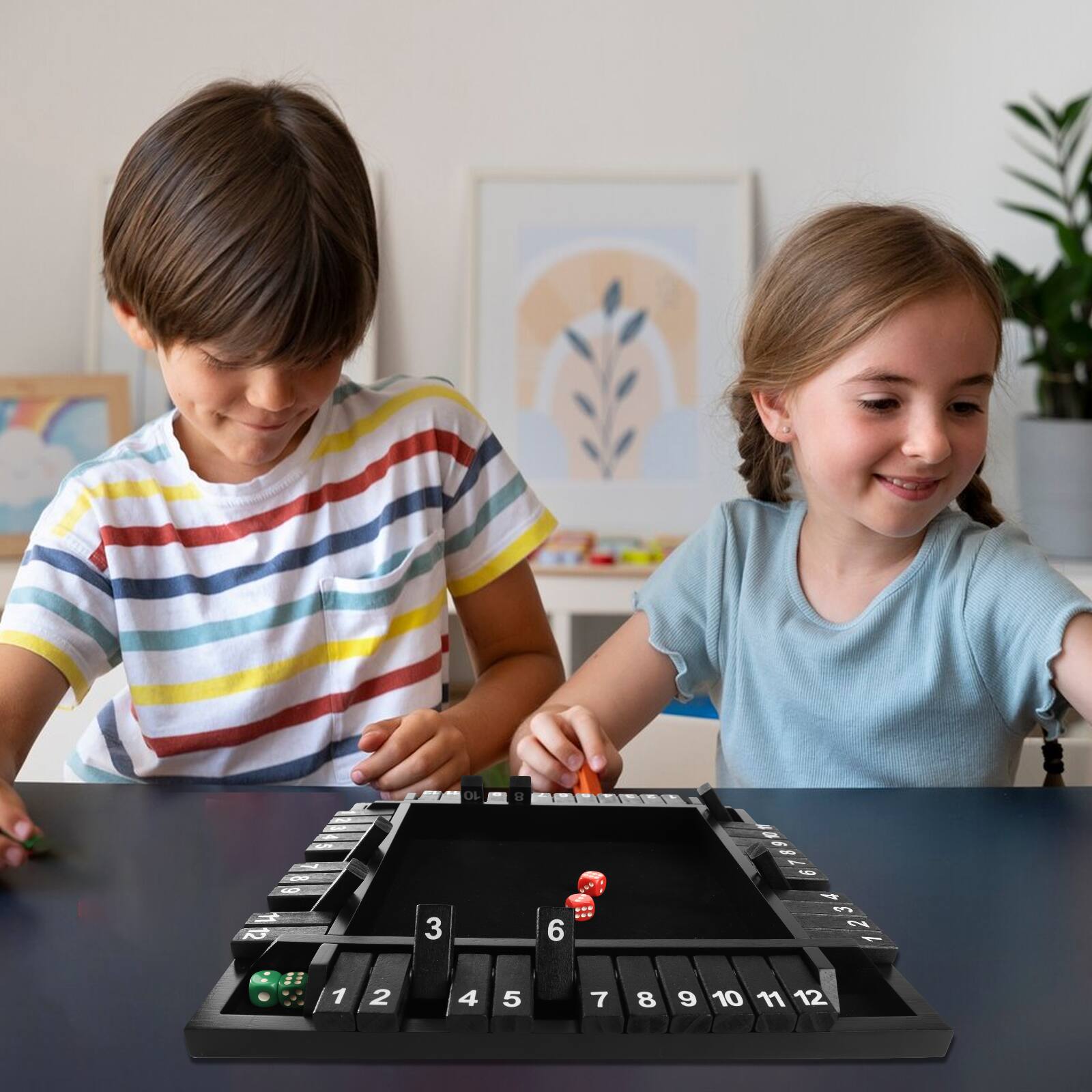 Alt View 3. GSE Games & Sports Expert - 4-Player 12 Numbers Wooden Shut The Box Dice Board Game with 8 Dice. 4-Way Shut The Box Set - Black.