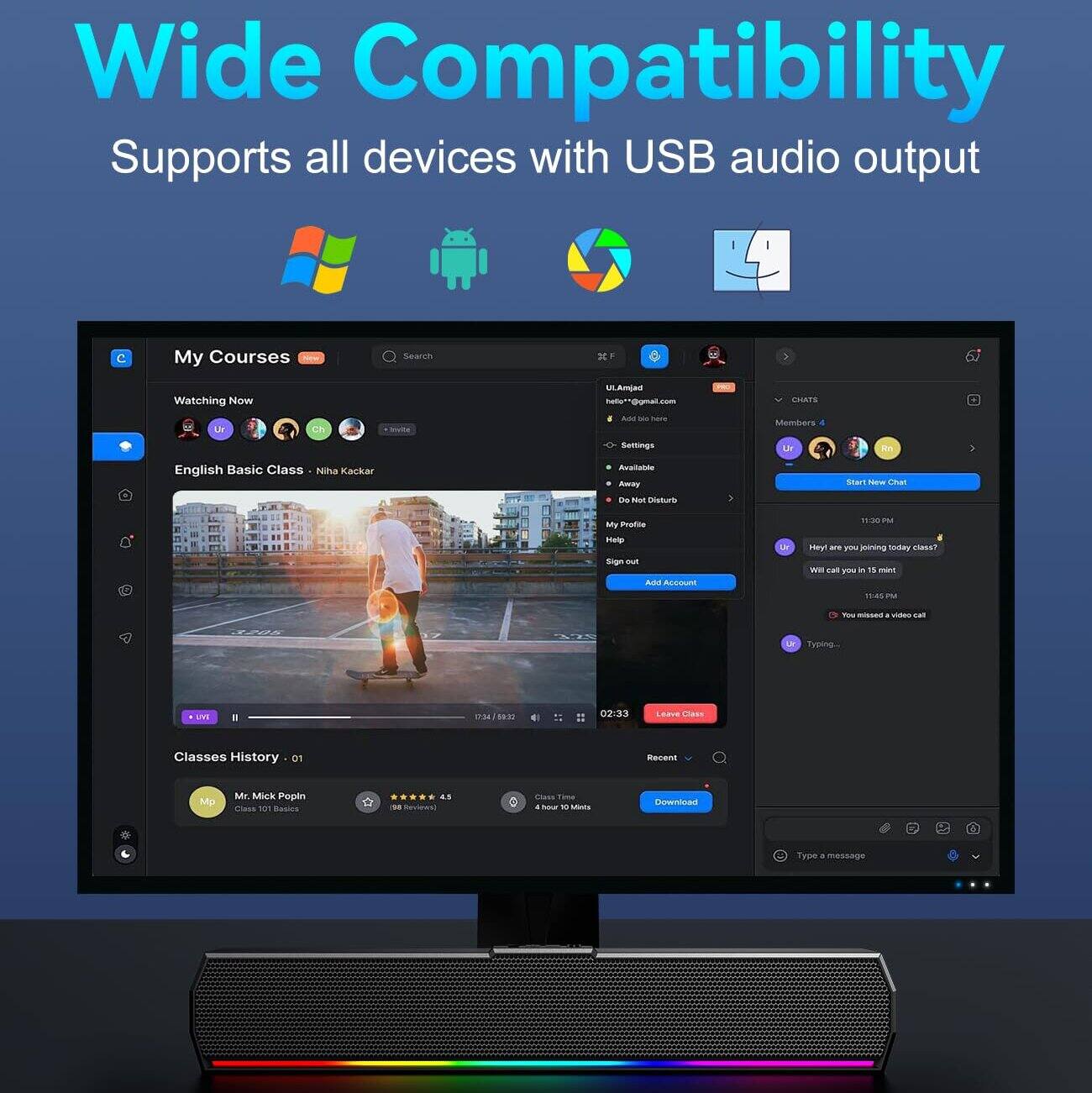 Wide Compatibility  
Supports all devices with USB audio output