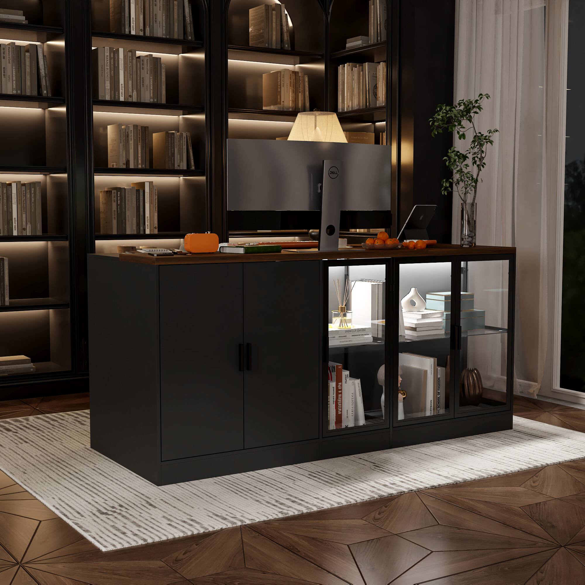 Angle. Famapy - Famapy Modern Office Desk Set: Stylish Workspace Solutions - Black & Brown.