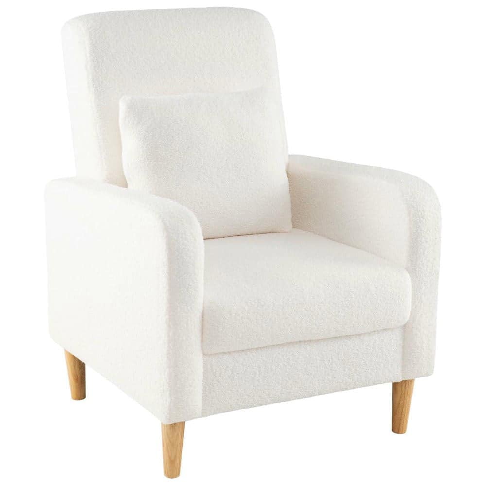 Kadyn - Modern Upholstered Sofa Chair with Lumbar Pillow and Soft Teddy Fleece Cover - White