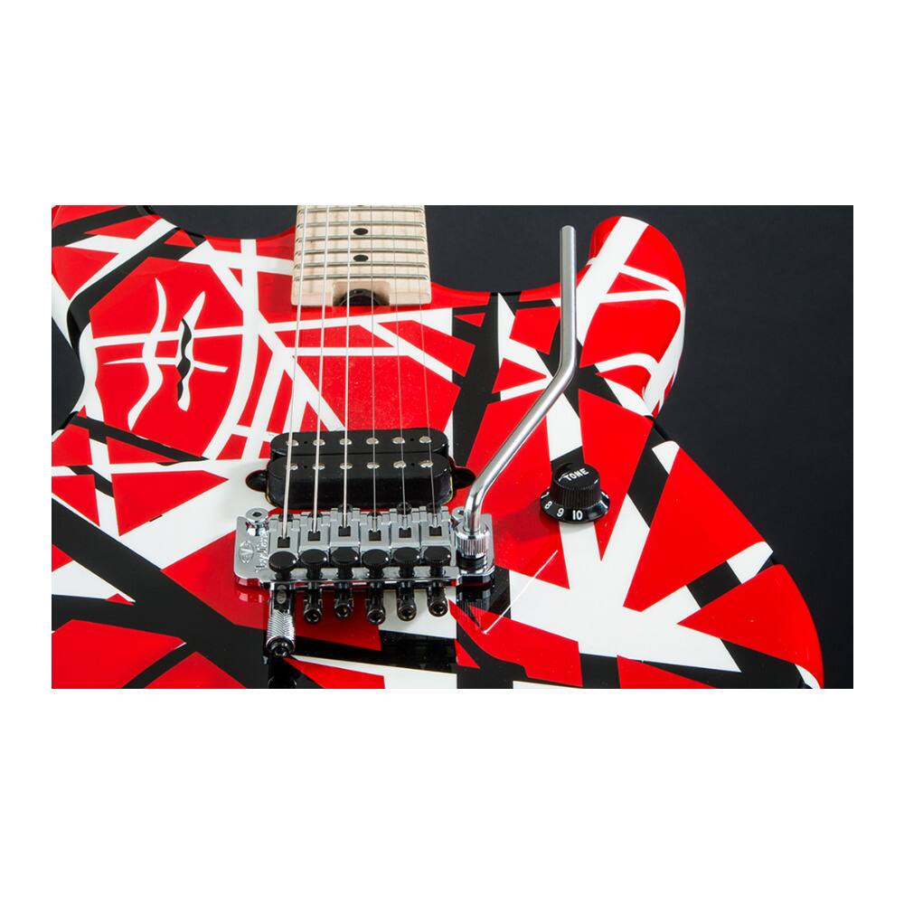 Angle. EVH - EVH Striped Series 6-String Electric Guitar (Red with Black Stripes).