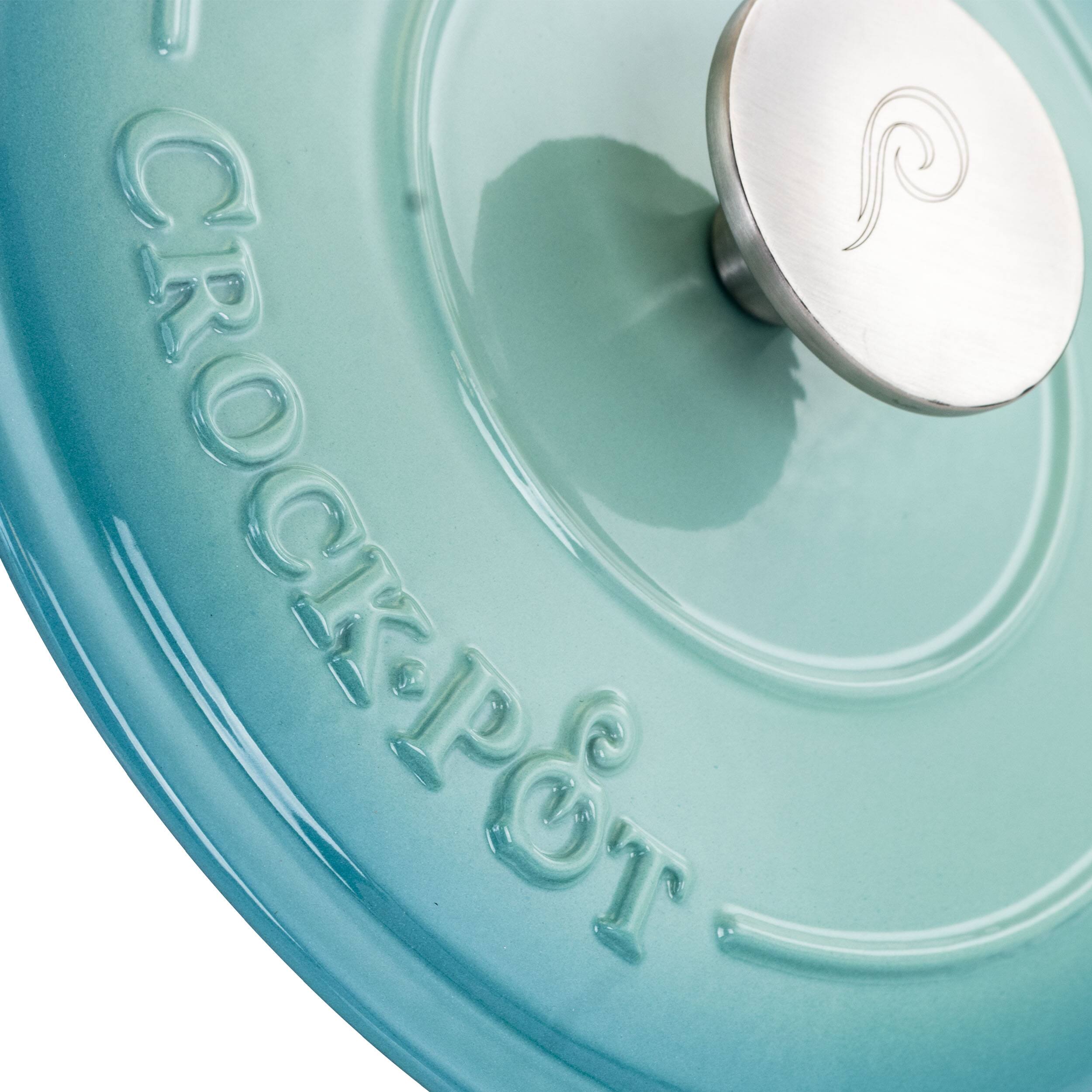 Alt View 5. Crockpot - Crock-Pot Artisan 2 Piece 3 Quarts Enameled Cast Iron Dutch Oven in Aqua Blue - Aqua Blue.
