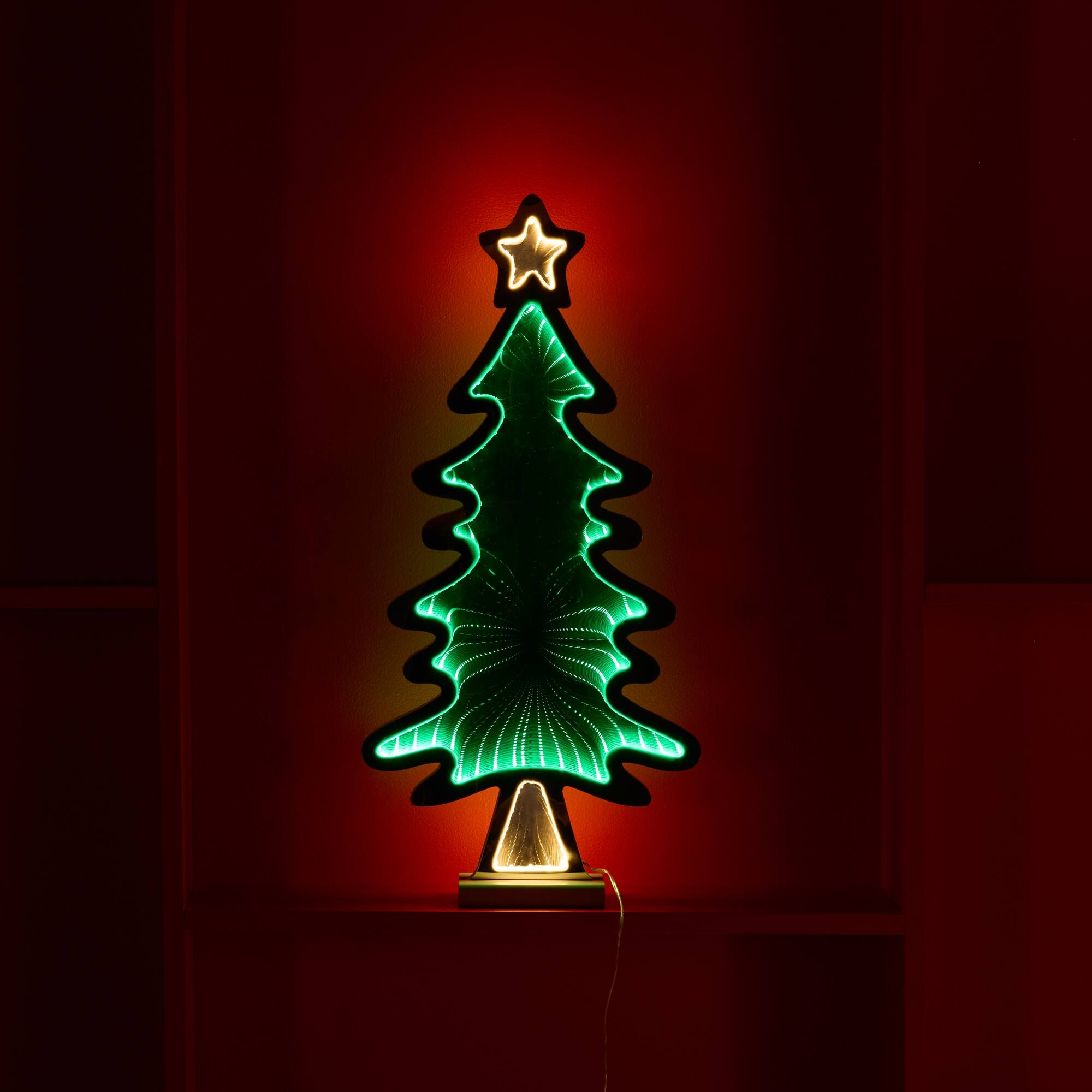 Back. BreeBe - Christmas Tree Ekko Light Display 25"H - Green, White.