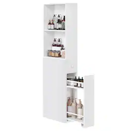 Songmics Home - Slim Bathroom Storage Cabinet, Narrow Freestanding Cabinet with Storage Drawers and Adjustable Shelf, for Small Spaces - Cloud White