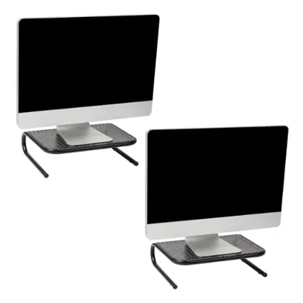Front. Mind Reader - Monitor Stand, Ventilated Laptop Riser, Desktop Organizer, Metal, 14.5"L x 11.25"W x 4.25"H, Set of 2 - Black.