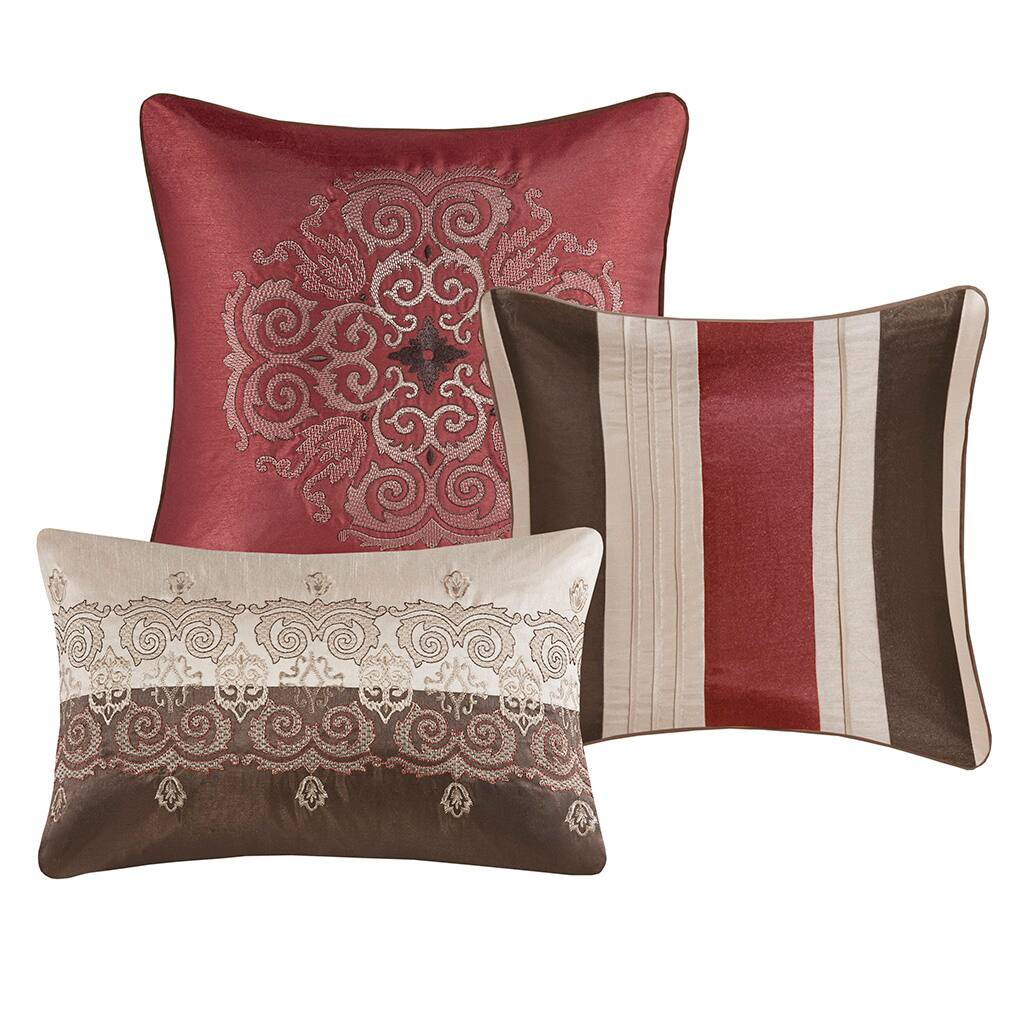 Alt View 3. Gracie Mills - Gracie Mills Kurtis 7-Piece Red Jacquard Comforter Set with Designer Throw Pillows - Red.