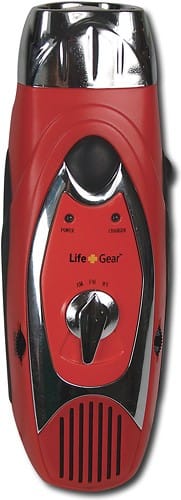 Front Standard. LifeGear - 6-in-1 Emergency FM Radio with Flashlight - Red.