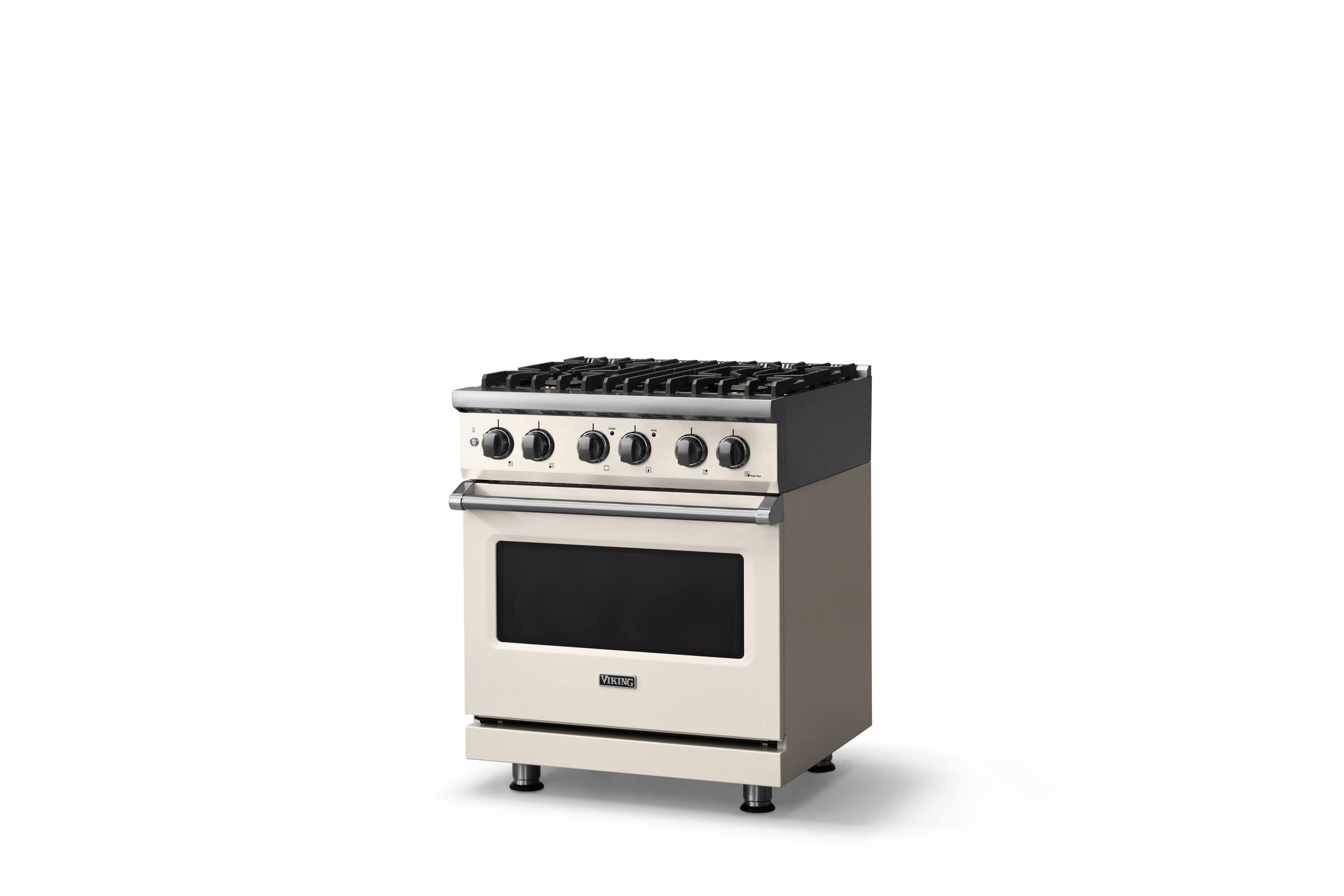 Angle. Viking - 30 in. Wide 4 Burner Pro 5 Series 4.7 Cu. Ft. Freestanding Sealed Dual Fuel Convection Range - Pure White - Pure White.
