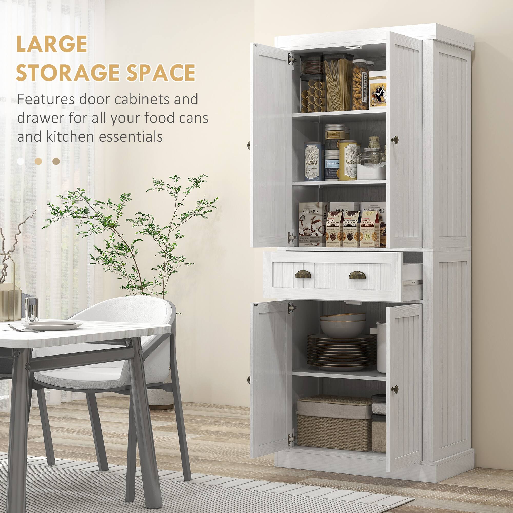 LARGE STORAGE SPACE  
Features door cabinets and drawer for all your food cans and kitchen essentials