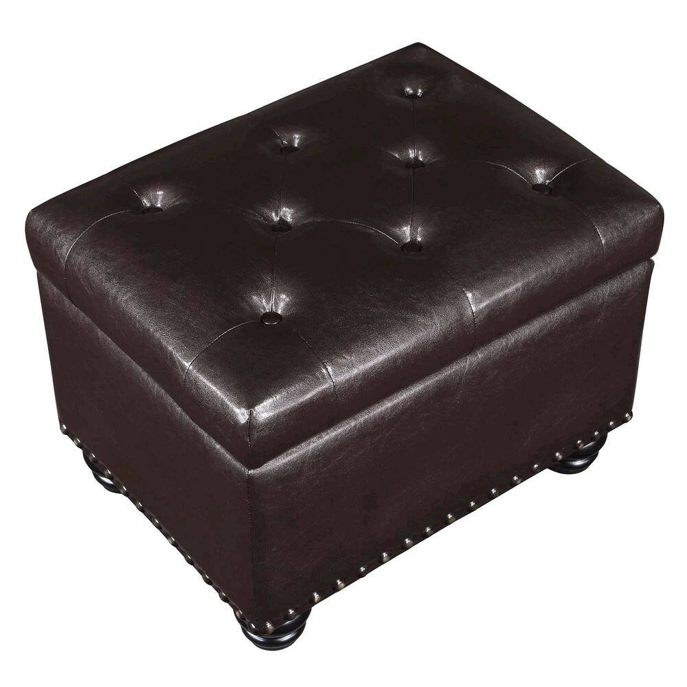 Left. FurniFact - Storage Ottoman Footrest Chair in Brown Faux Leather - Espresso Faux Leather.