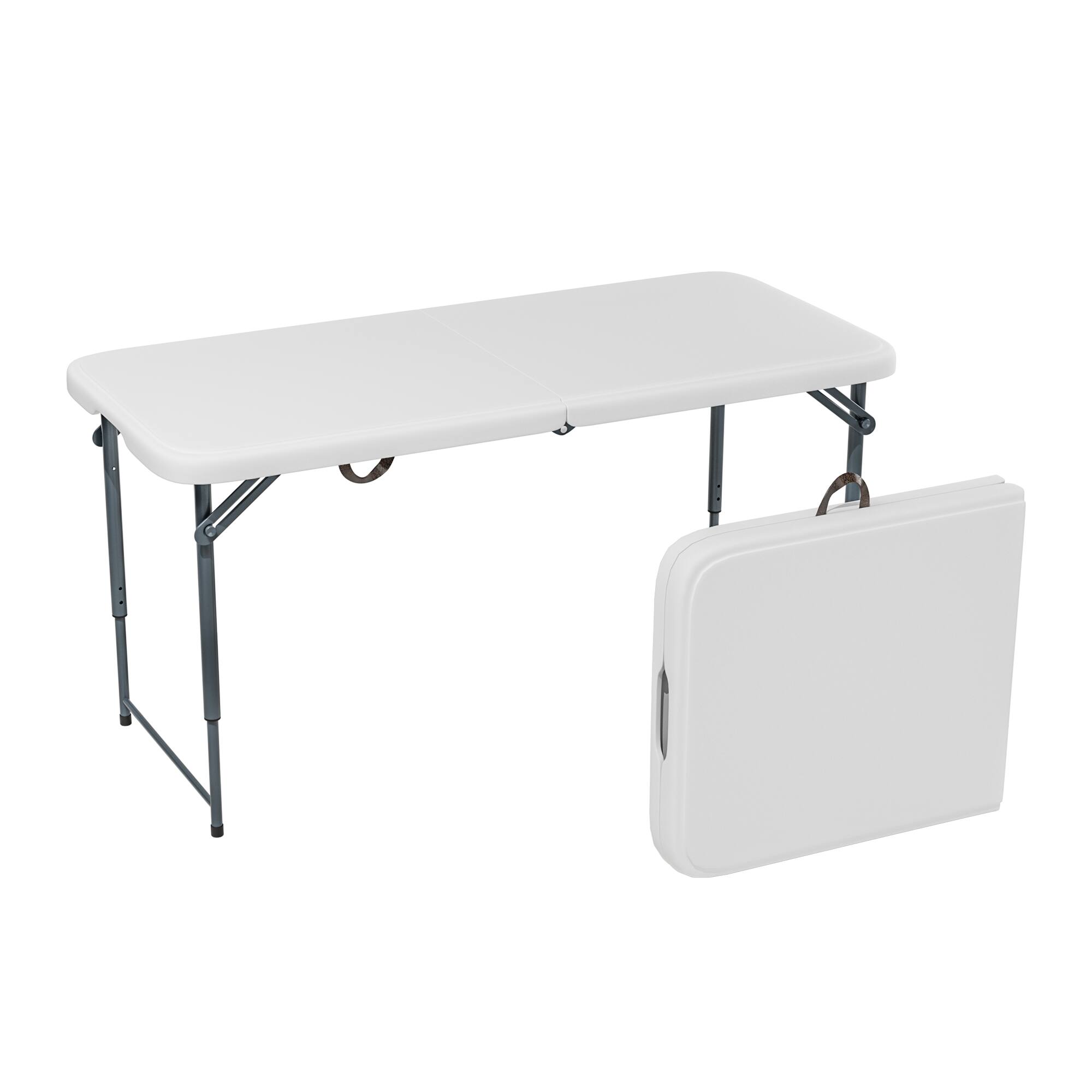 Front. Decksplore - 48x24 Inch Portable Folding Table, Height-Adjustable for Indoor/Outdoor Events. Durable Plastic, Folds for Easy Storage. - White.