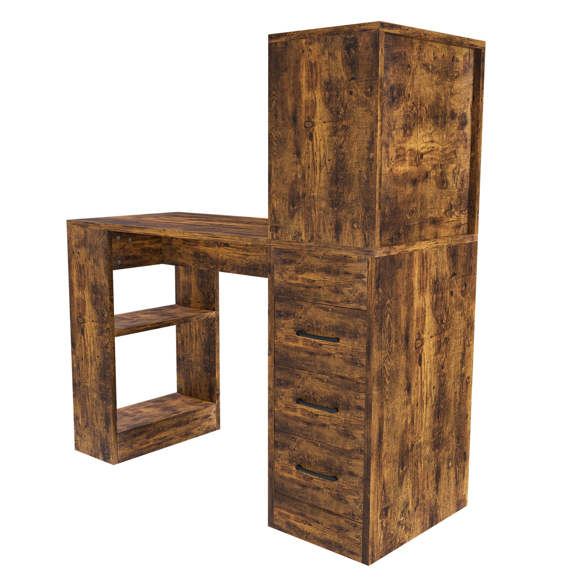 Alt View 7. Tiramisubest - Computer Desk with 4-in-1 Socket & 3 Drawers,4 Storage Shelves,Carbonized Wood Finish Laminate for a Variety of Places - Brown.