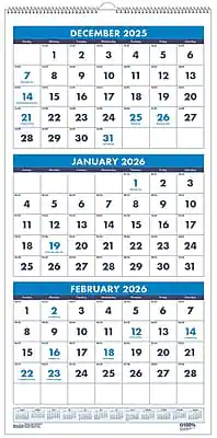 House of Doolittle - 2026 8" x 17" Three-Month Wall Calendar - Blue