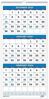 House of Doolittle - 2026 8" x 17" Three-Month Wall Calendar - Blue
