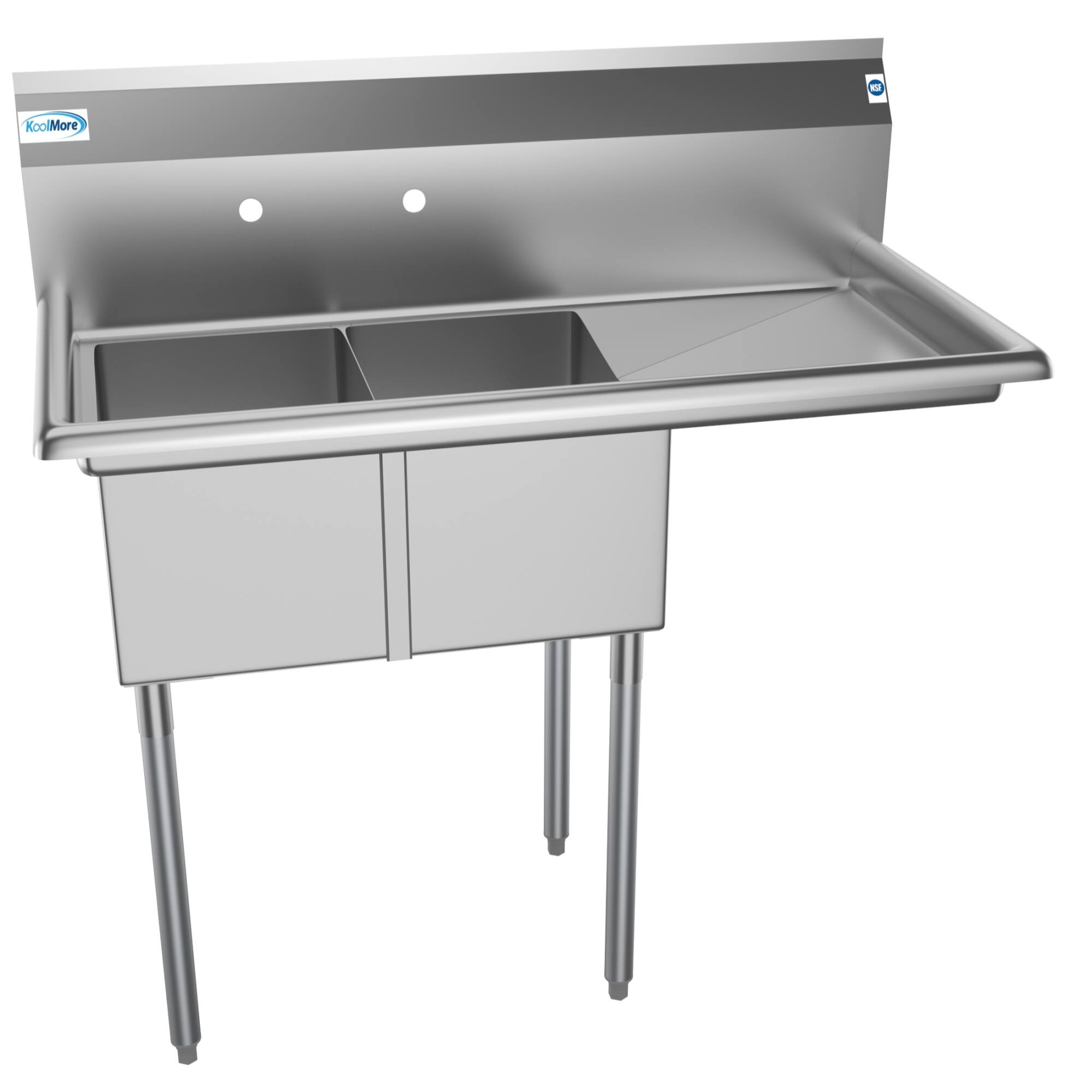 Back. Koolmore - 43 in. Two Compartment Stainless Steel  Sink with Drainboard, Bowl Size 12"x 16"x 10" SB121610-16R3 - Stainless Steel.