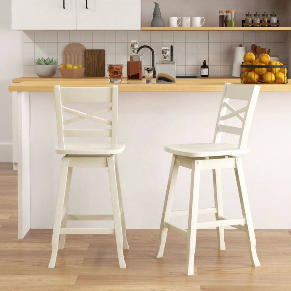 Left. Pefilos - Swivel 24-Inch Counter Height Stool Set of 2 with Inclined Backrest-White, Bar Height Stools, Counter Height Bar Stools - White.