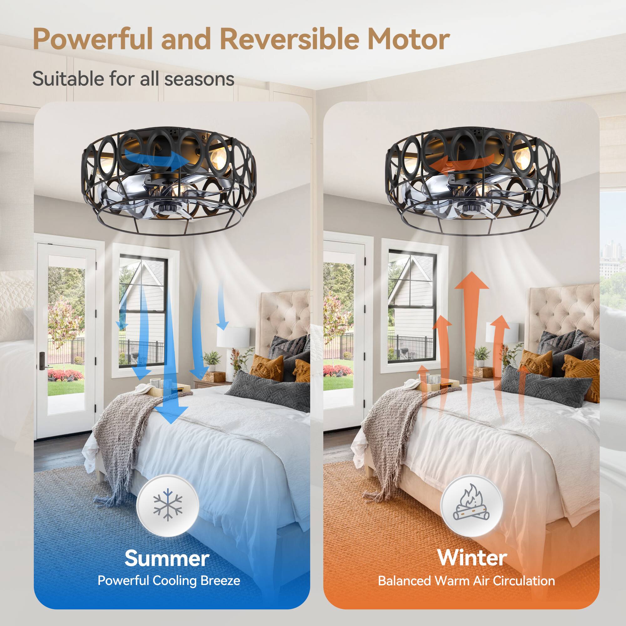 Powerful and Reversible Motor, Suitable for all seasons, Summer, Powerful Cooling Breeze, Winter, Balanced Warm Air Circulation