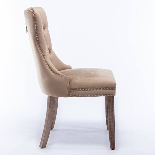 Back. LUCKY ONE - Assembled Tufted Velvet Dining Chair Set of 2 with Wood Legs Nailhead Trim High Back - khaki.