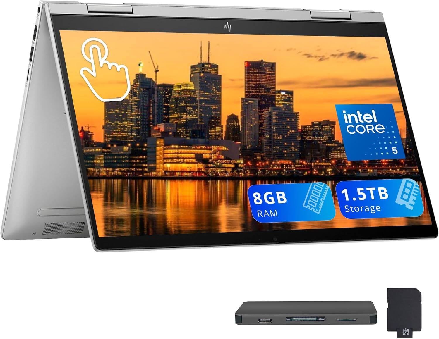 HP - Envy x360 2-in-1 14" Touch Laptop,Intel 5 120U,8GB RAM,1TB SSD+512GB Docking Station Set,Fingerprint,Win 11 - Silver