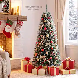Costway - 5 ft Frosted Pencil Christmas Tree Hinged with 21 Pine Cones - Green