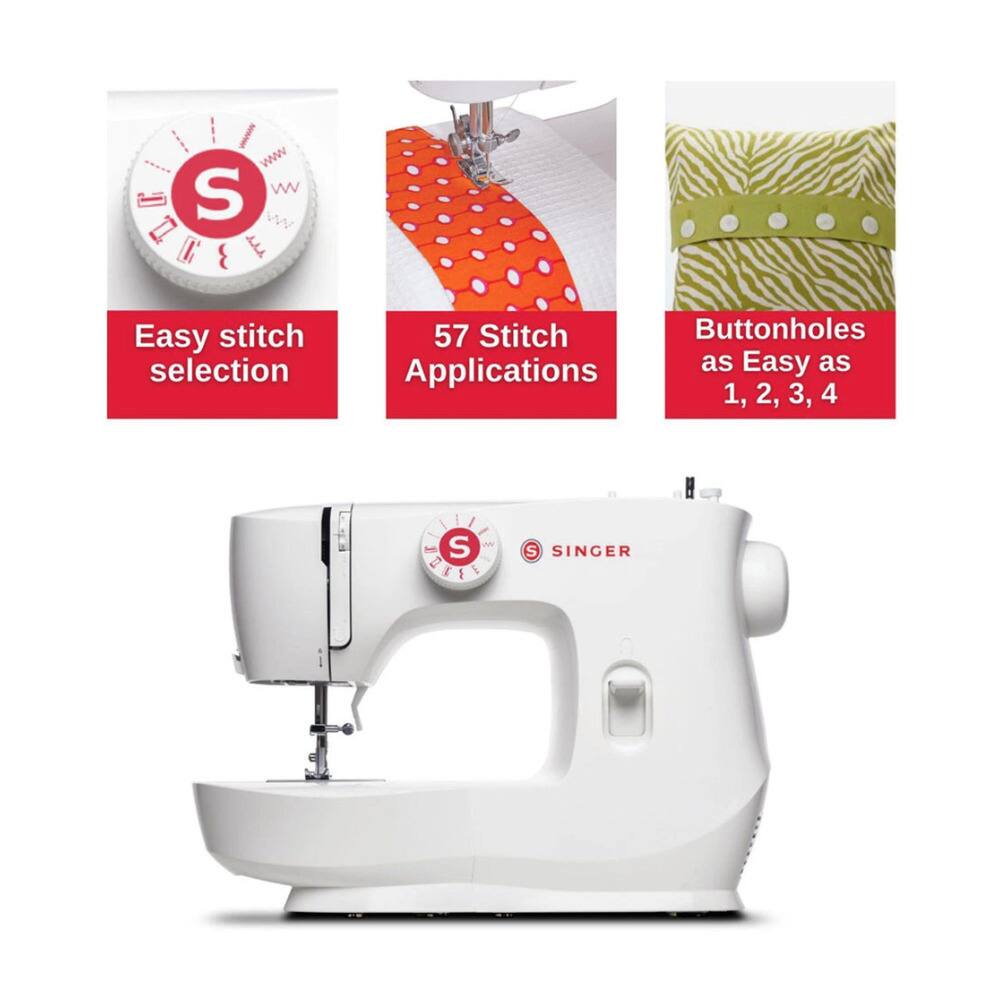 Easy stitch selection  
57 Stitch Applications  
Buttonholes as Easy as 1, 2, 3, 4  

SINGER