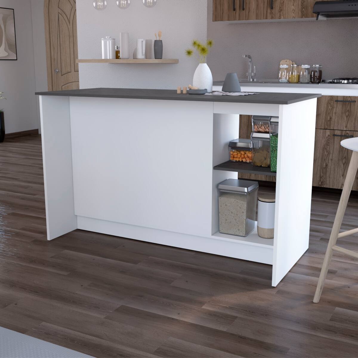 Left. Loheer - Loheer Multi Color Kitchen Island with Spacious Countertop and Storage - Multi.