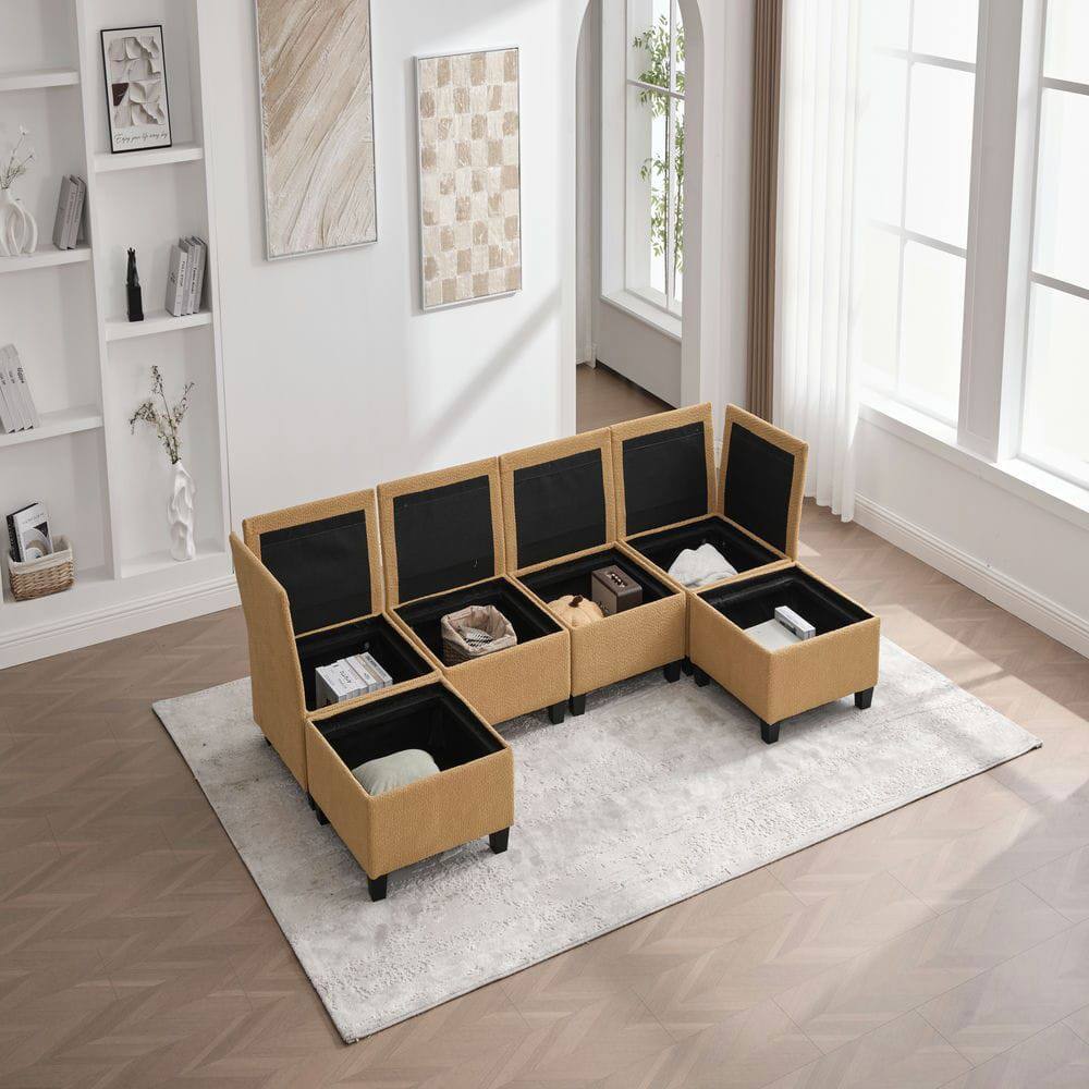 Alt View 5. Resenkos - U-Shaped 6-Seat Sectional, Configurable Modular Design with Chaise and Storage Ottoman, Mustard Yellow - Yellow.