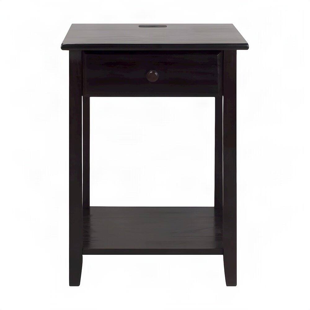 Alt View 1. FurniFact - Espresso Night Stand with Usb Port and Solid Wood Design - Espresso.